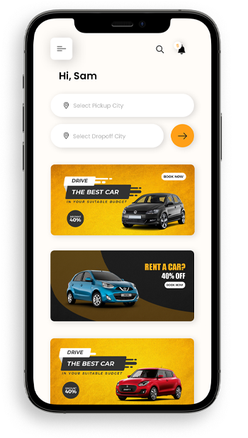 Visually appealing and responsive car rental app interface by leading
				mobile application development companies in Kochi, Kerala, offering seamless navigation.