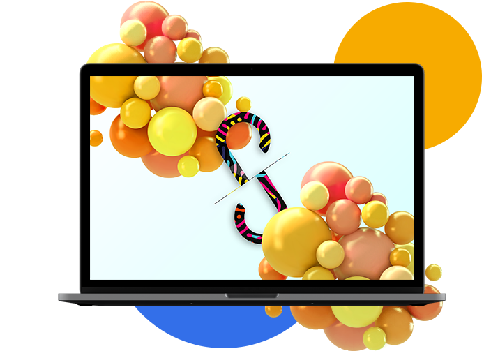 A laptop featuring a vibrant bubble design, prominently displaying the Saihasoft company logo.