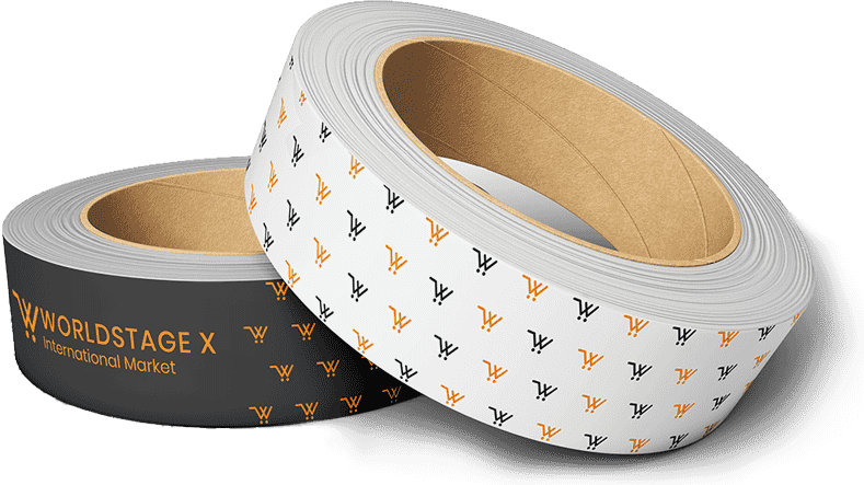 Two rolls of tape featuring vibrant orange and black designs, showcasing a striking contrast in color and pattern.