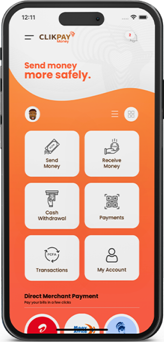 CLIKPAY mobile app home screen