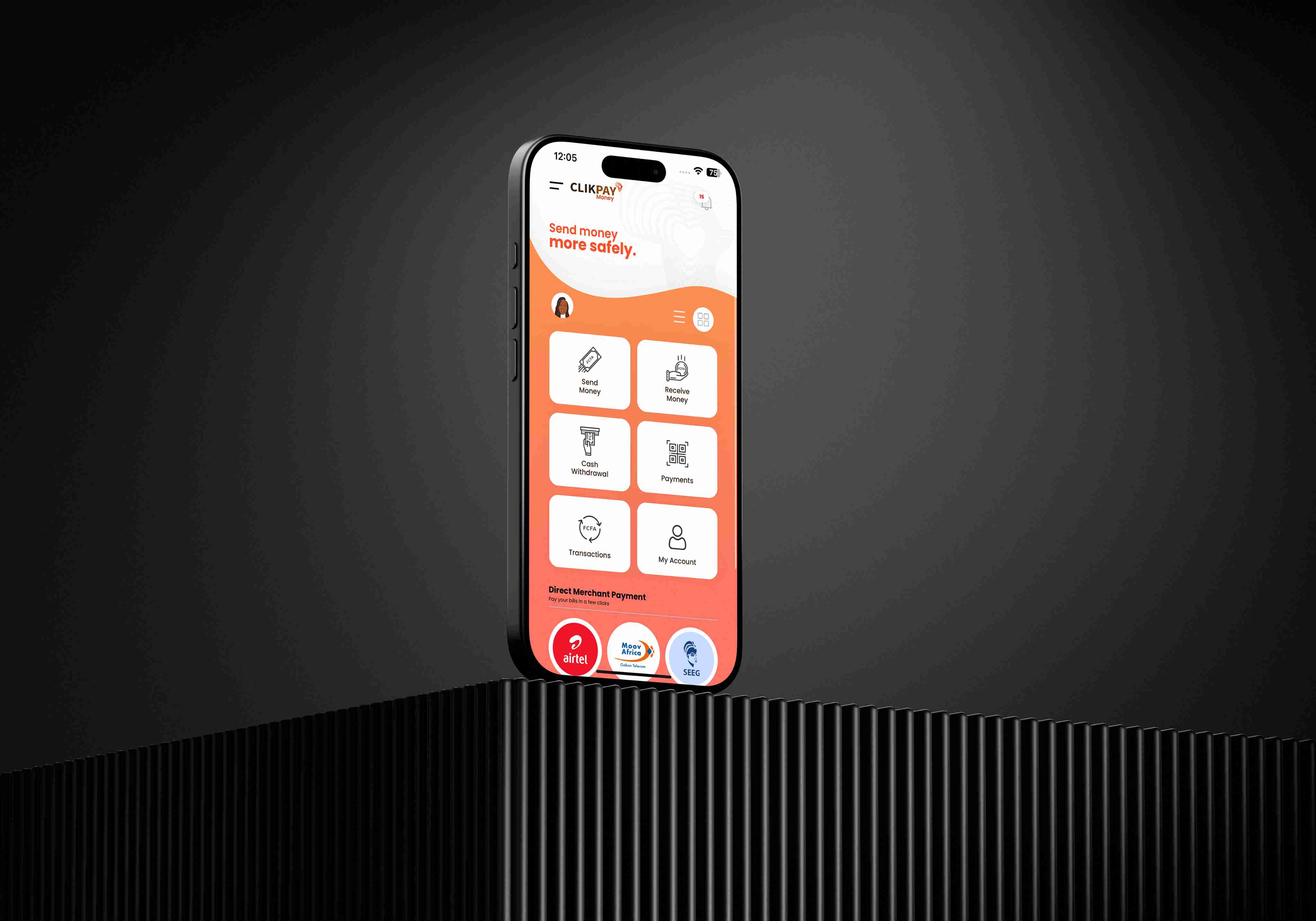 CLIKPAY mobile app on smartphone