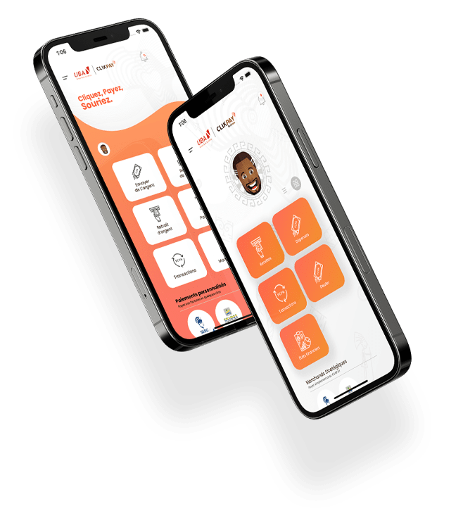 Two iPhones displaying the same app on their screens, showcasing a modern digital interface and sleek design.