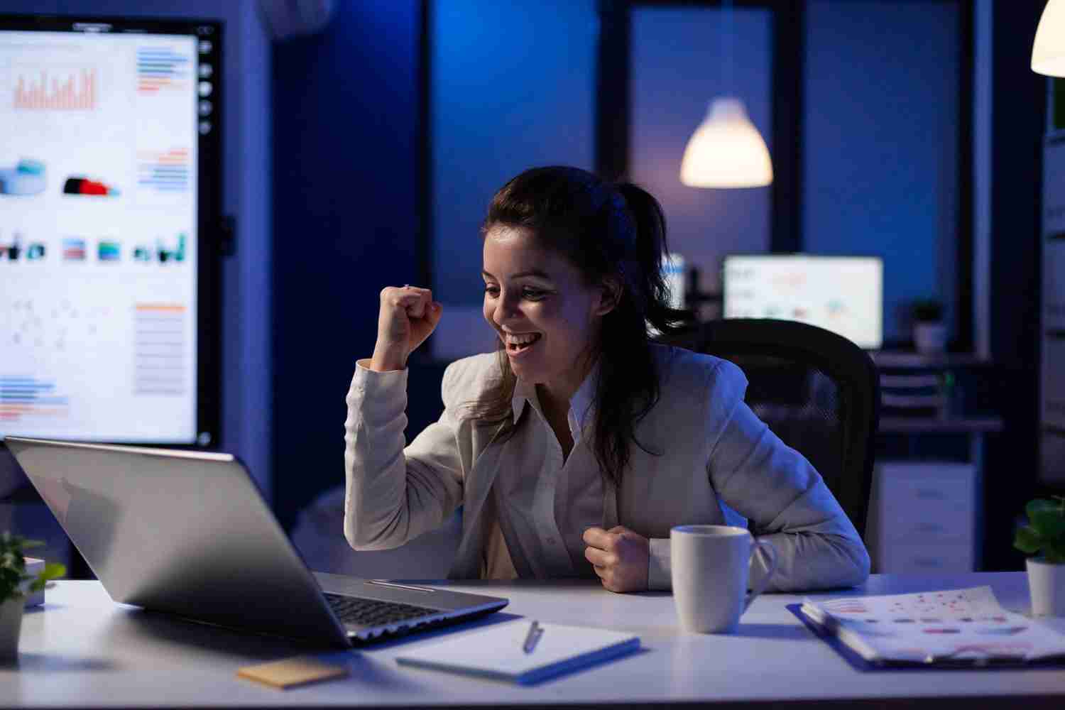 Professional celebrating a successful digital workflow