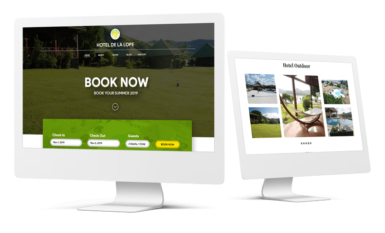 Website design featuring hotel room booking functionality, showcasing a user-friendly interface.