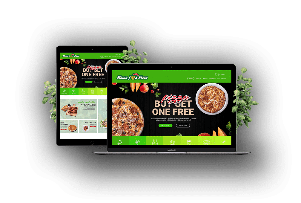 A modern pizza delivery website design featuring vibrant images of pizzas and an easy-to-navigate interface