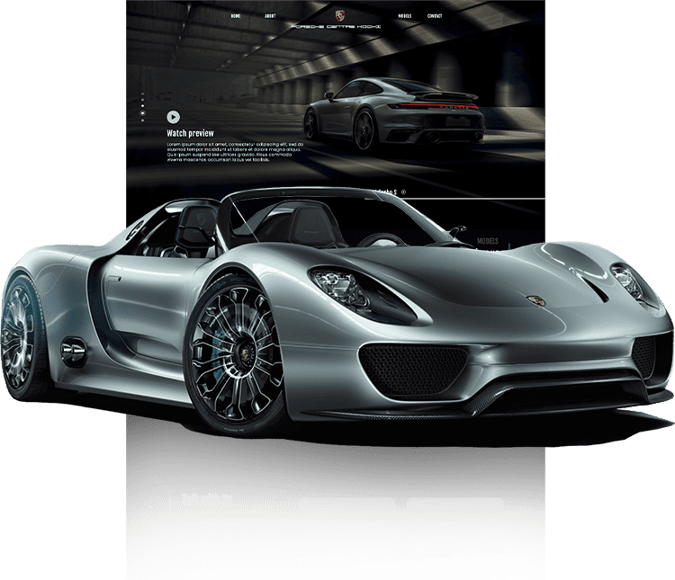 A sleek Porsche sports car website design featuring dynamic visuals and modern aesthetics, showcasing luxury and performance.