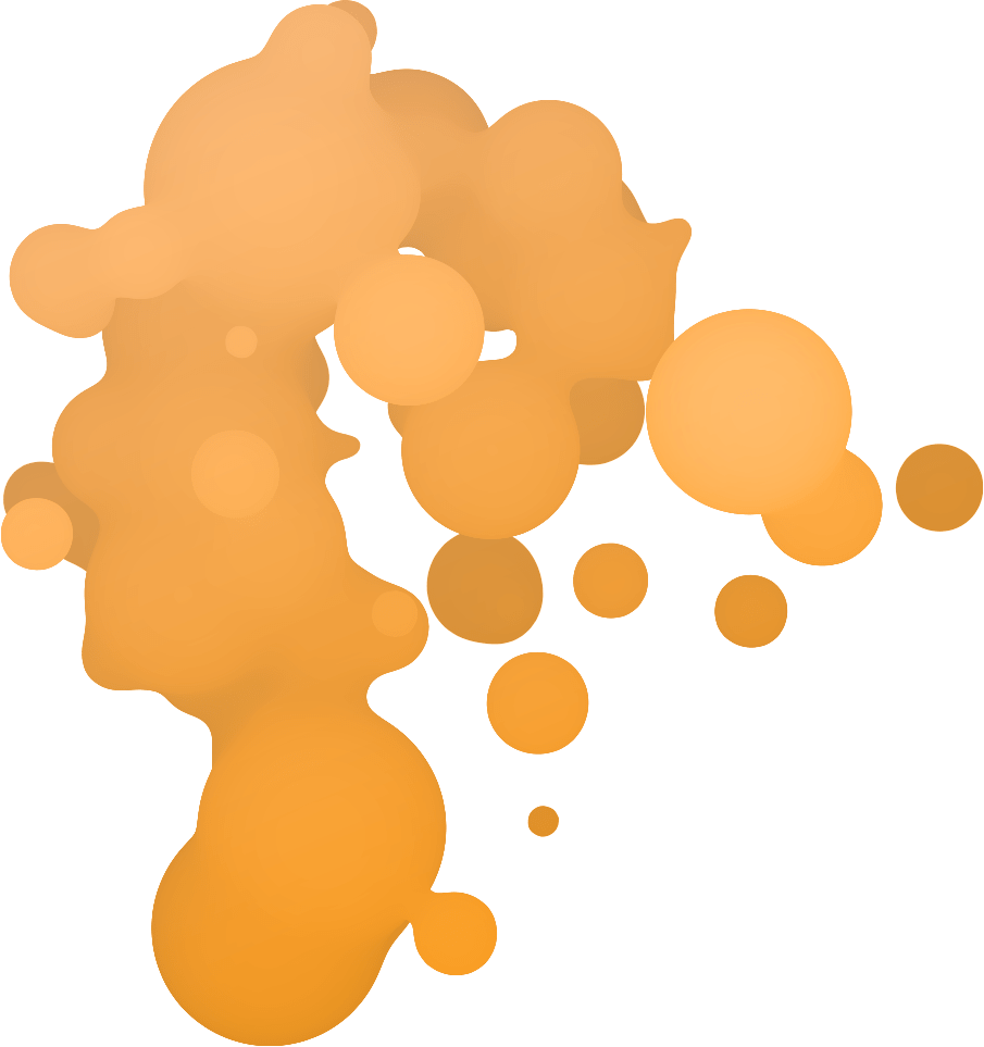 An orange abstract background featuring bubbles and dots, creating a vibrant and dynamic visual effect.