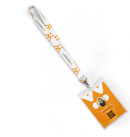 An orange and white patterned lanyard, ideal for securing identification badges or keys.