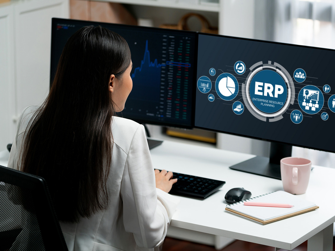 Operations team using ERP dashboards to manage inventory, online orders and invoices